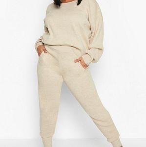 Plus Slash Neck Knitted Set